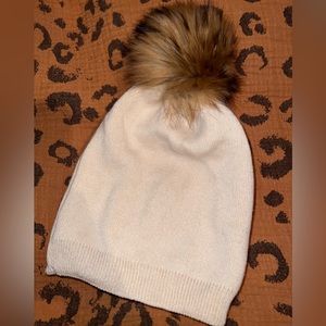 Pinkish/Blush Pom Pom Beanie Hat Womens